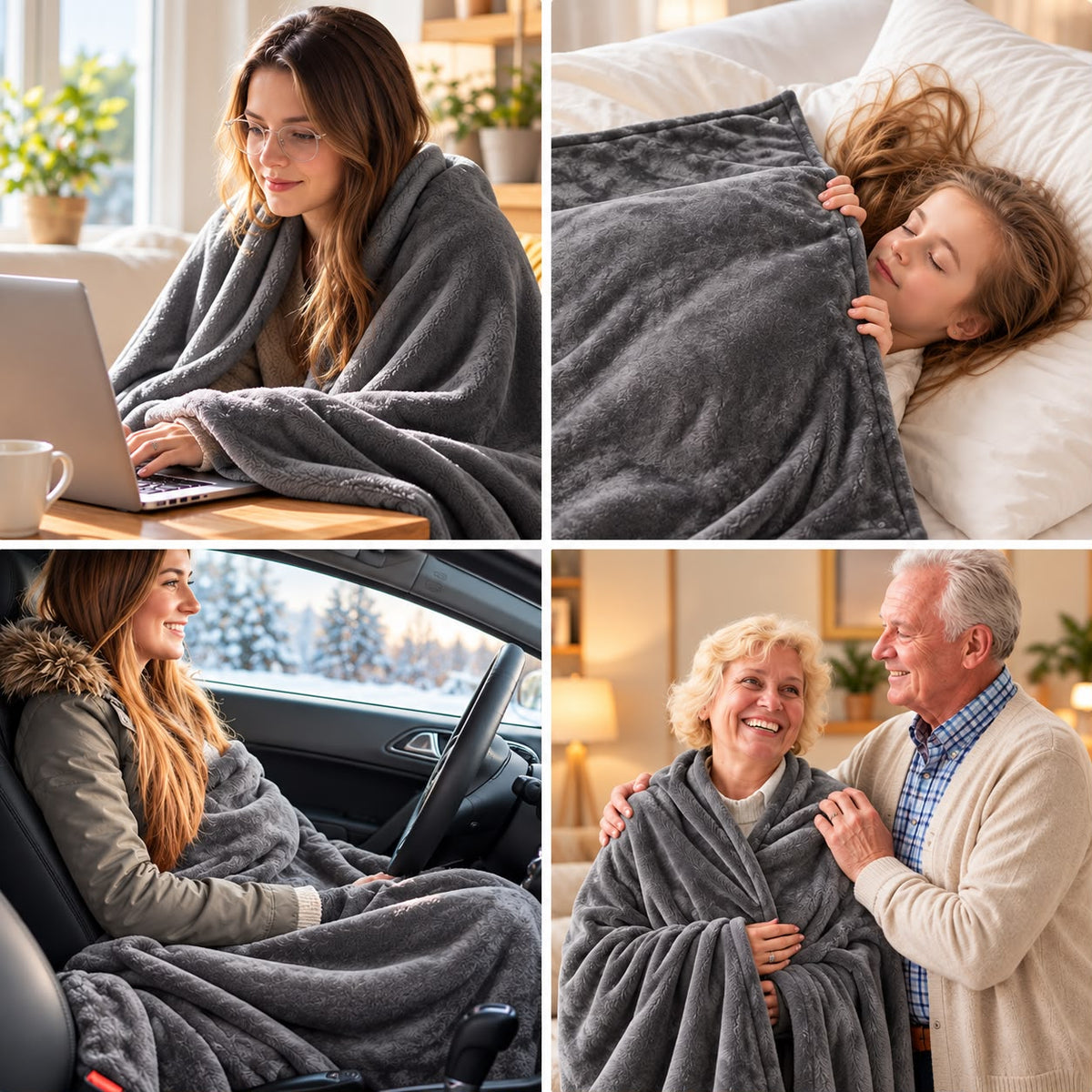 Les usages de la couverture chauffante USB Voltyzen : épaules, jambes, bureau