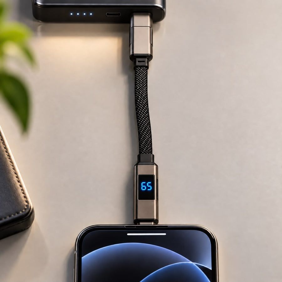 4-in-1 Schlüsselanhänger-Ladekabel 65 W mit Display