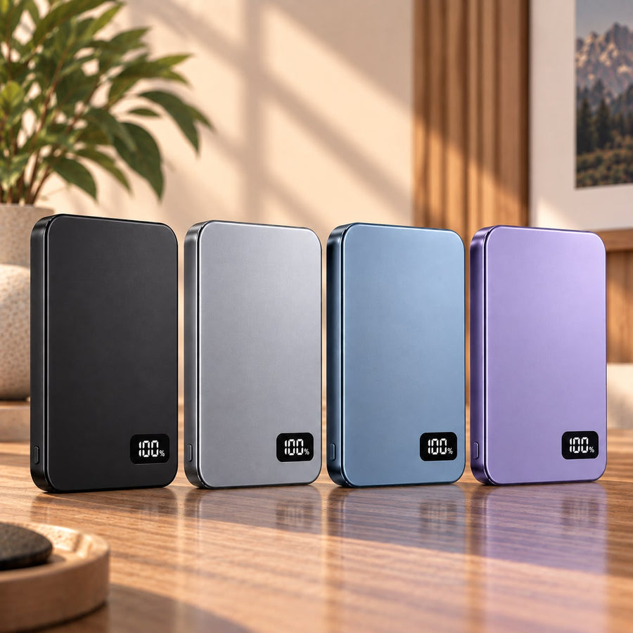 Voltyzen — batterie magnétique en noir, gris, bleu et violet