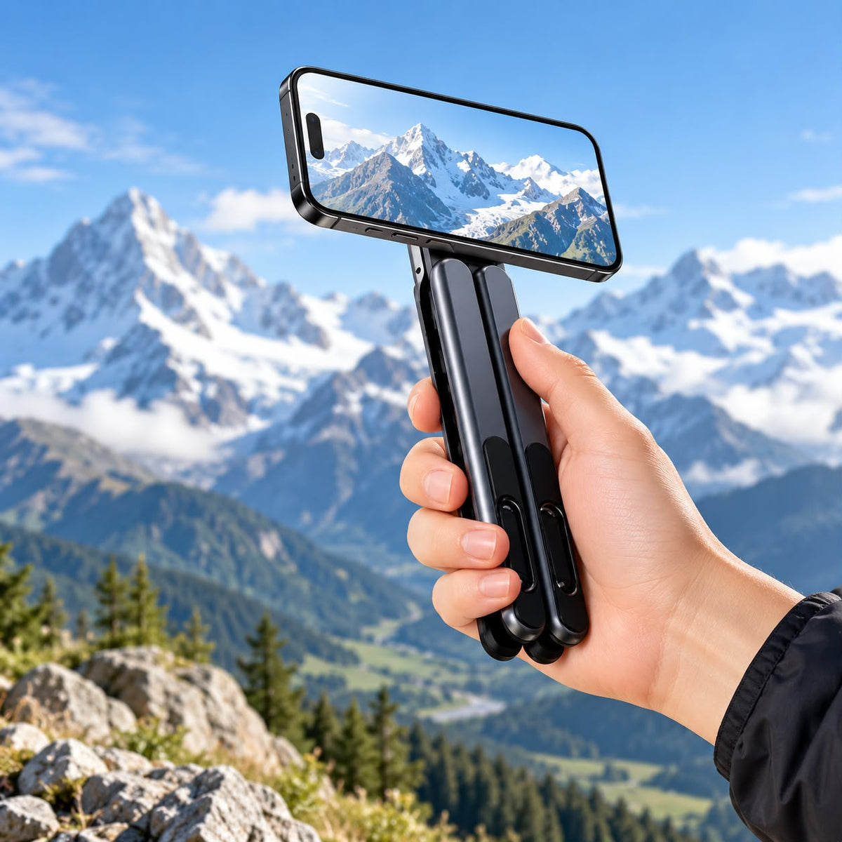 3-in-1 Magnet-Handyhalterung — faltbares Stativ und Selfie-Stick