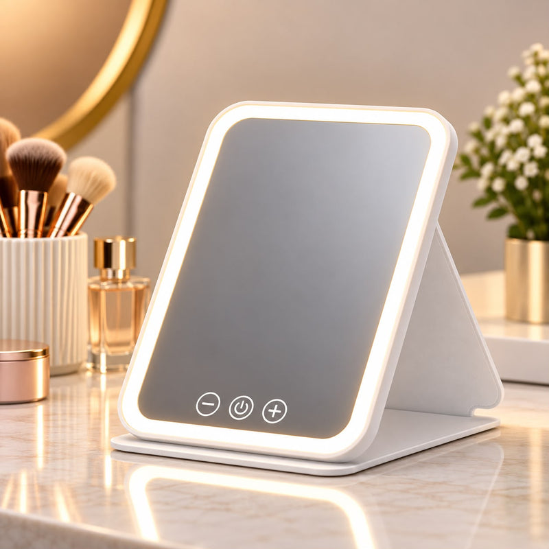 Miroir Lumineux Voltyzen — 3 couleurs de lumière, pliable et rechargeable