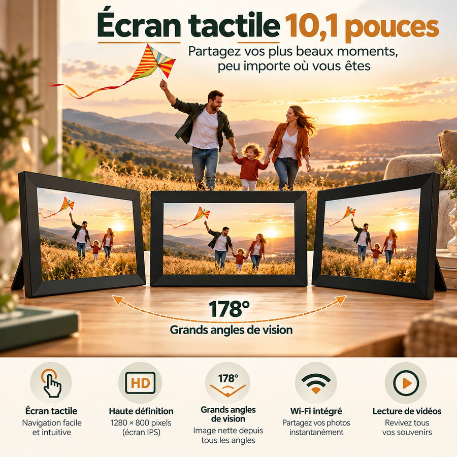 Voltyzen cadre photo connecté — écran tactile 10,1 pouces, 1280 x 800, grands angles de vision [fr]