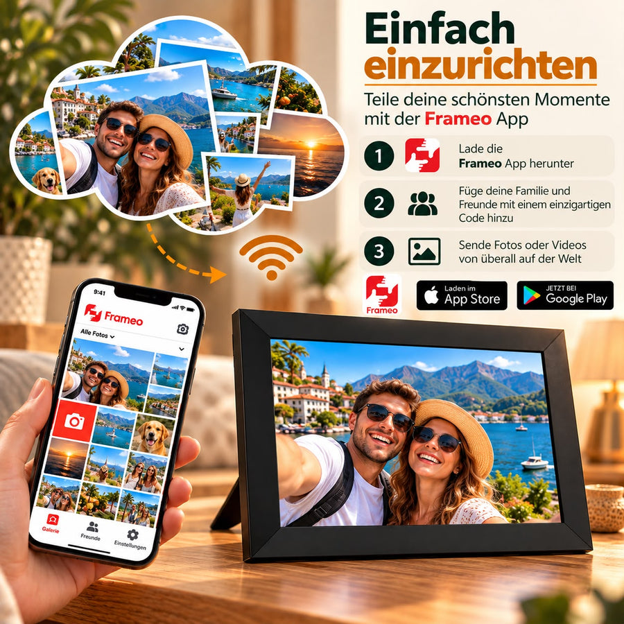 Voltyzen vernetzter Bilderrahmen — Frameo App, Fotos in drei Schritten senden [de]