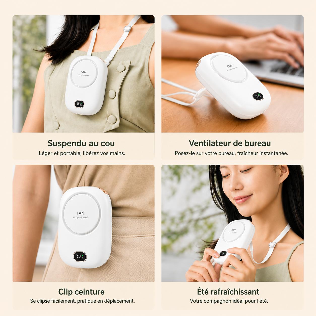 Ventilateur de Cou Portable Voltyzen – Mains Libres, Rechargeable USB