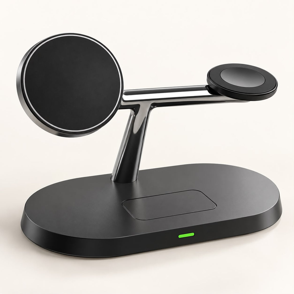 Station de charge 3-en-1 noire seule, vue de trois quarts