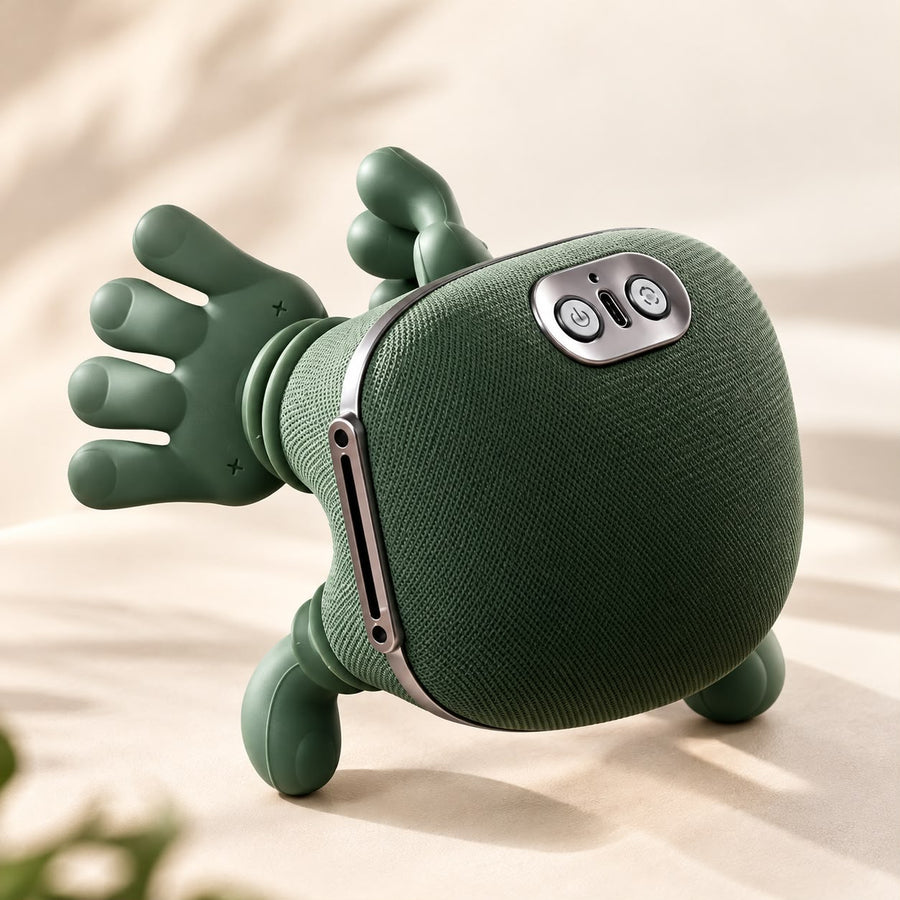 Voltyzen — masseur nuque bionique vert, boutons et port de charge USB-C