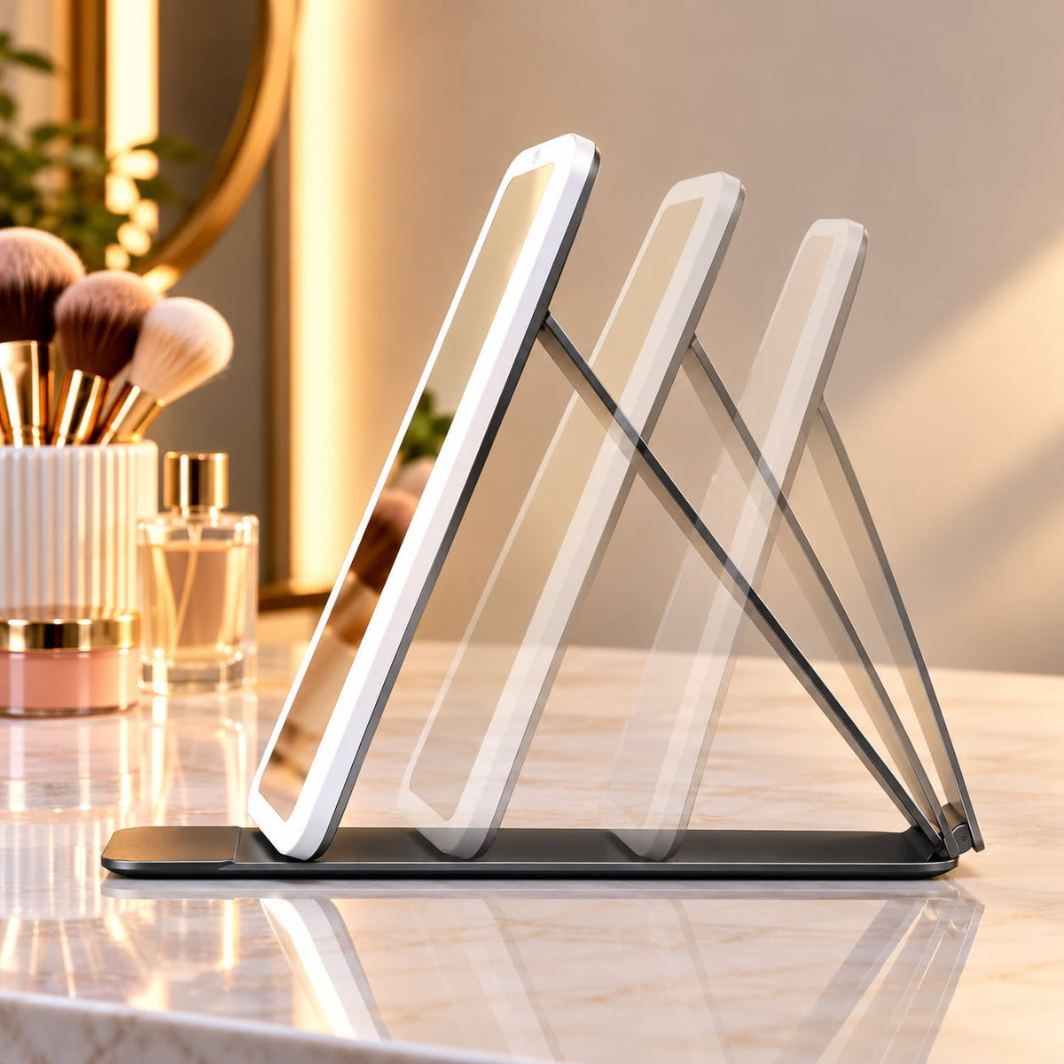 Miroir Lumineux Voltyzen — 3 couleurs de lumière, pliable et rechargeable