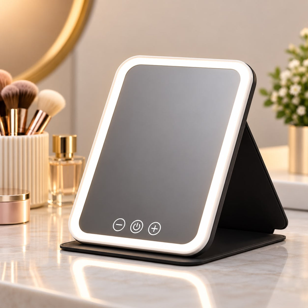 Miroir Lumineux Voltyzen — 3 couleurs de lumière, pliable et rechargeable