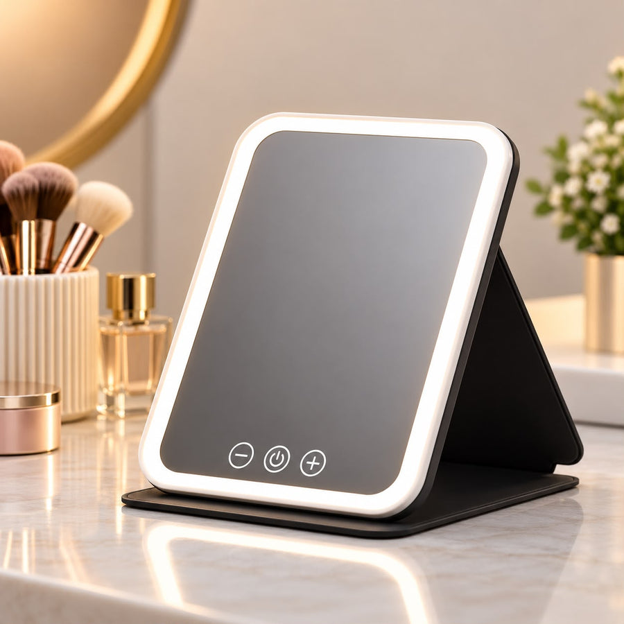 Miroir Lumineux Voltyzen — 3 couleurs de lumière, pliable et rechargeable