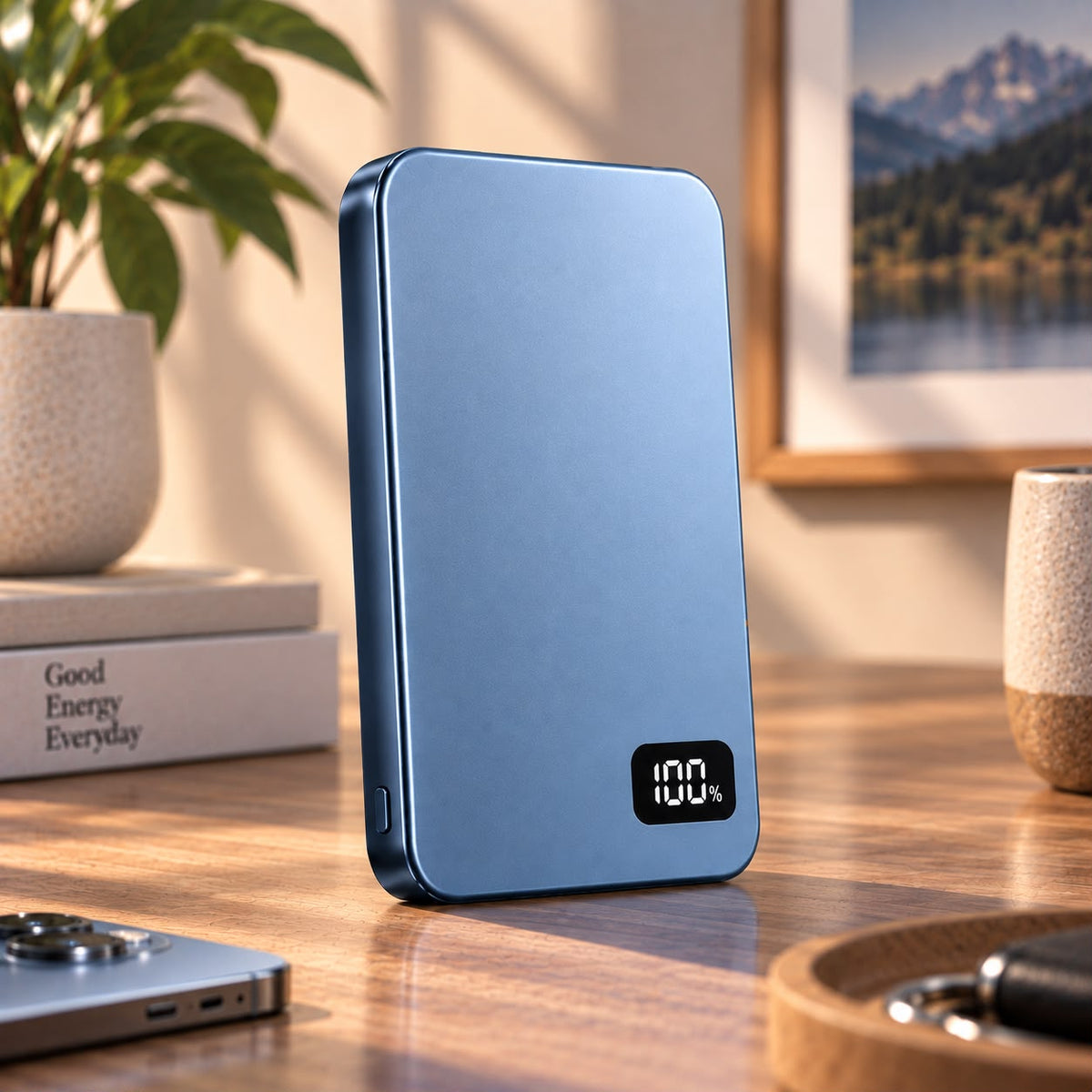 Voltyzen — batterie magnétique avec écran qui affiche la charge
