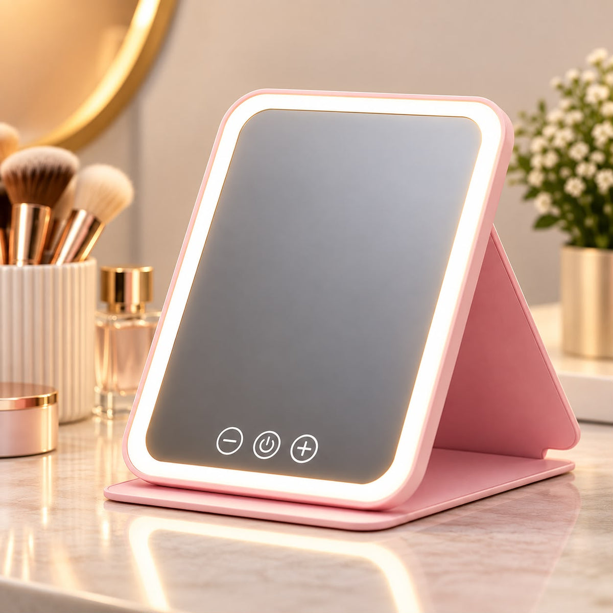 Miroir Lumineux Voltyzen — 3 couleurs de lumière, pliable et rechargeable